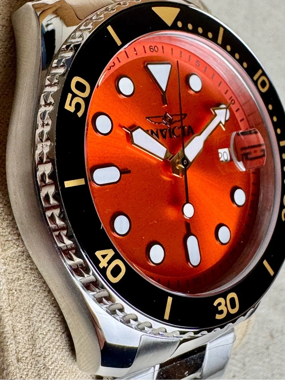 Invicta Pro Diver Orange Dial Black Bezel 46mm Quartz Watch 47159 NWT